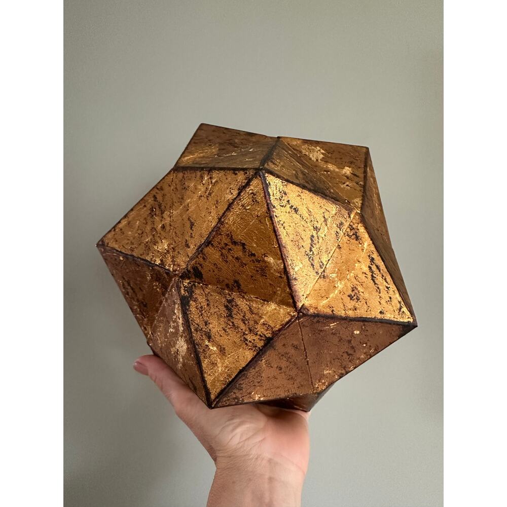 Metal Cube Geometric Sculpture aged gold Tabletop Decor Shelf art modern 9”
